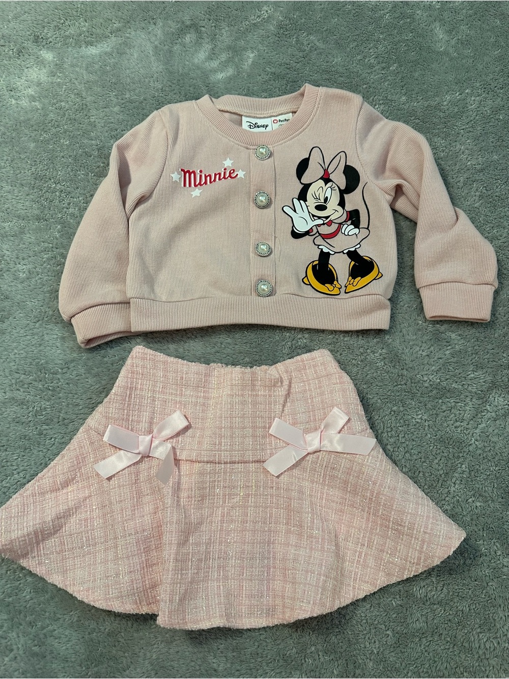 Disney Pink Minnie Mouse Tweed Bow Skirt Set 2T
